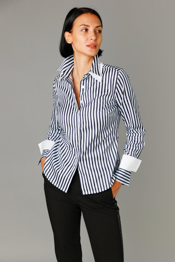 Double Collar - Navy Stripe