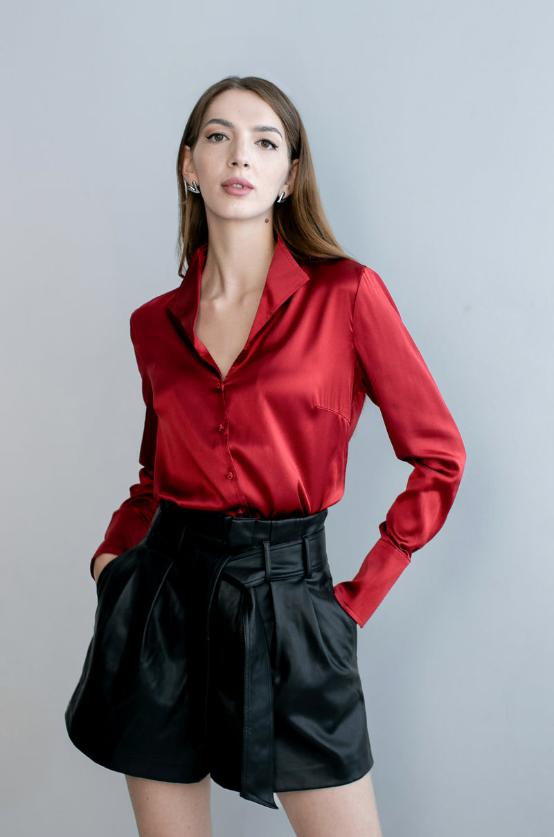 Soft Collared Blouse - Deep Red